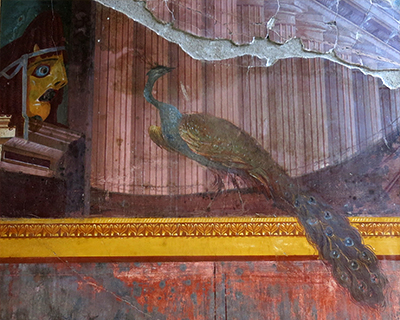 oplontis villa poppea wall painting trafic theater mask peacock